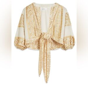 Zimmermann-inspired Cream and Gold Patterned Blouse by Greek Archaic Kori